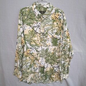 French Crown Mens 50 4XL Linen Forest Tree Branch Print Long Sleeve Button Shirt